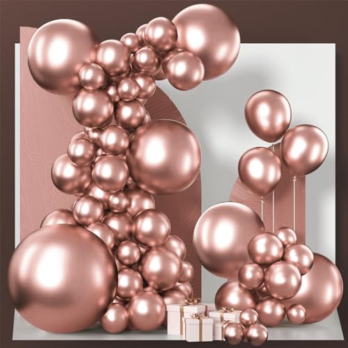 PartyWoo Metallic Rose Gold Balloons 100 pcs Different Sizes Pack of 36 18 12 10 5 Inch Chrome Rose Gold Balloon Arch Kit Garland for Wedding Engagement Birthday Party Decorations Rose Gold-G107