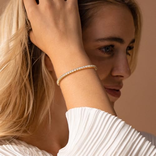 Yoosteel 14K-Gold/White-Gold-Plated Tennis Bracelets for Women - 3mm Cubic Zirconia Classic Bracelet for Women Dainty Trendy CZ Jewelry Gift 6.5/7/7.5 Inch2