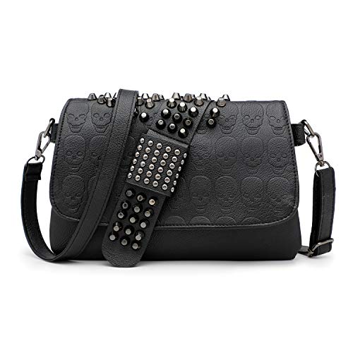 EVEOUT Sac à Bandoulière à Imprimé Crâne Pour Femme Bourse de Crâne de Sac à Bandoulière Gothique en Cuir PU Portefeuille Long Avec Chaine (Skull...