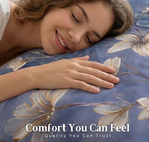 Image of SANMARINO 300 TC Cloud Cotton Pixel 7D King Size Bedsheet with 2 Pillow Cover | Premium 7D Floral Printed Bedding Set | Ultra Soft & Breathable | 108x108 Inch | Lavender Moonlit Blossom Garden