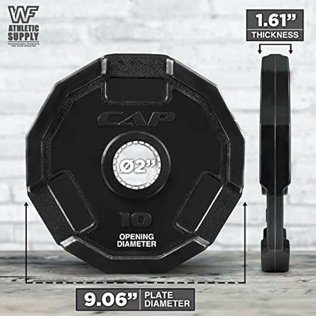 WF Athletic Supply 12-Sided Rubber Coated Grip Plate, 2-Inch Olympic Weight Plate for Weightlifting and Strength Training, Compatible with 2-Inch Olympic Barbells