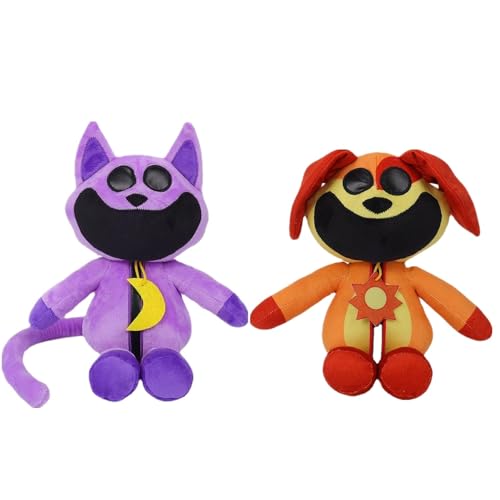Collares Y Correas, Sports Smilewill 2 Piezas Peluche de Animales sonrientes de Poppy, Regalos de Peluches de Smiling Critters 11,8 Pulgadas 1:Gato Morado y Perro Naranja)