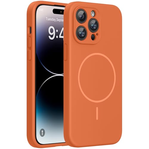 Image of Miracase Magnetic for iPhone 14 Pro Max Case, [Soft Anti-Scratch Microfiber Lining], Compatible with MagSafe, Silicone Shockproof Protection Phone Case for iPhone 14 Pro Max,Orange