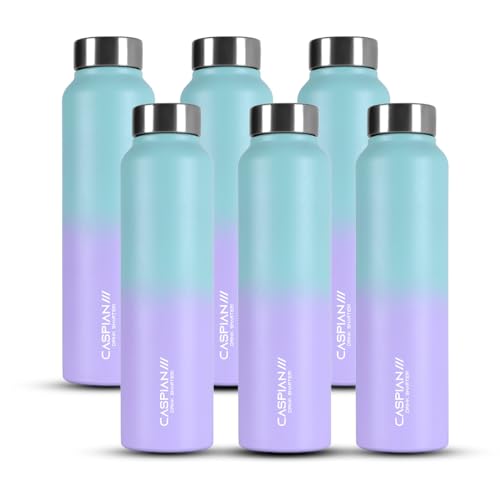 Image of CASPIAN / / / Astra ISI Certified Stainless Steel Water Bottle 1ltr.(Purple & Green, 1 Litre, Set of 6)|Leak Proof Thunder for Fridge Home Office Travel School Kids Boys Girls Adults Sports Gym|BPA Free