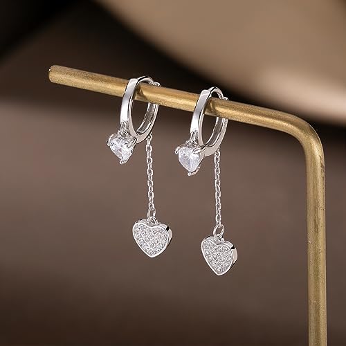 SLUYNZ Sterling Silver CZ Love Heart Hoop Earrings for Women Teens Heart Hoop Earrings Dangle Chain Love Dangle Earrings for Valentines Day4