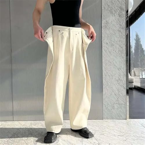 Men’S Loose Cut Wide Leg Jeans Solid Color Patchwork Baggy Denim Pants Fashion Street Trousers4