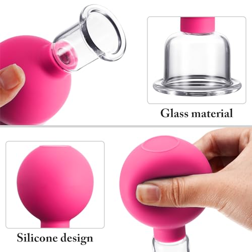 Image of BBTO 4 Pieces Glass Cupping Set Glass Silicone Cupping Cups Massage Vacuum Suction Cupping Cups for Body Face Leg Arm Back Shoulder Muscle and Joint Pain (Rose)