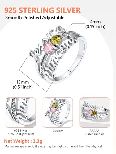 Silvora 925 Sterling Silver Personalized Name Rings Mothers Ring 2 Birthstones Custom Name Ring for Women Memorial Wedding Rings4