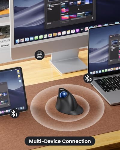 Image of ProtoArc Vertical Wireless Trackball Mouse, EM05 NL Bluetooth Ergonomic Rollerball Mouse Rechargeable Computer Laptop Thumb Mice, 3 Device Connection, Compatible with iPad, Mac, Windows, PC-Blue