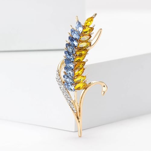 Image of Fashion Rhinestone Ear of Wheat Brooch for Women Ukrainian Flag Brooch Patriotic Pin Dress Suit Pin Accessories Party Banquet Gift