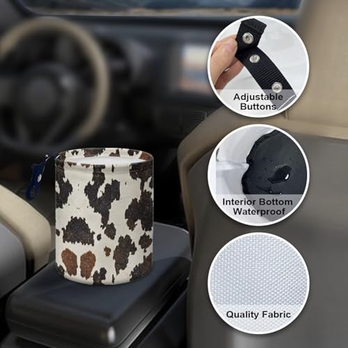 Image of Renewold Car Trash Can Foldable with Adjustable Straps Vintage Brown Cows Printed Organizer Bag for Trip Camping Picnic Auto Garbage Can for Console Front Rear Seat Trash Bin for SUV Van Sedan Truck