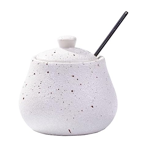 BOSILI Sugar Bowl with Lid and Spoons, Porcelain Sugar Salt Containers,Spice Bowl with Lid and Spoon (White) Cover