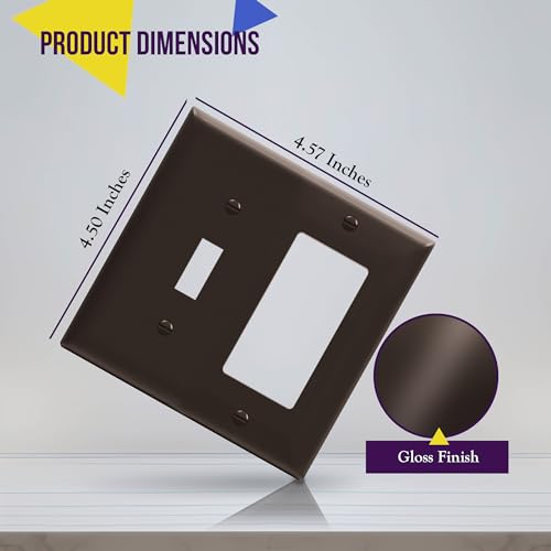 Image of ENERLITES Combination Toggle Light Switch /Decorator Light Switch Plate, Double Switch Wall Plate, Standard Size 2-Gang 4.50 inch x 4.57 inch, Polycarbonate Thermoplastic, 881131-BR, Brown