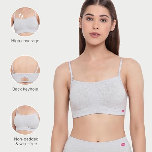Image of Enamor Moulded Double Layer Front Women's Cotton Cami Bra - Detachable Slim Straps with Back Keyhole, Non Padded, Wirefree, High Coverage - A022
