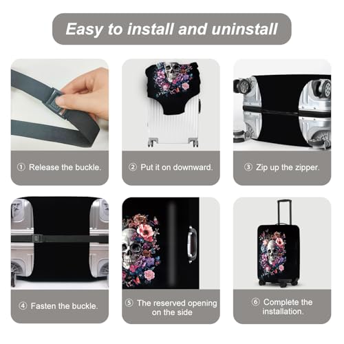 Image of Day of the Dead Luggage Cover, Bohemian Skull & Floral Waterproof Protector, Vibrant Anti-Scratch Design for Suitcases
