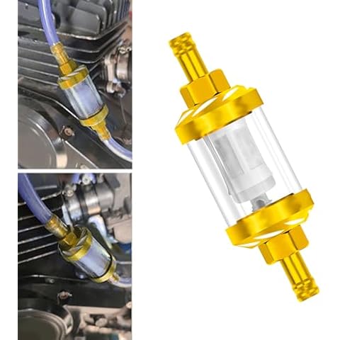 UGSHY 1 PC Automotive Fuel Filter, 1.1" x 3.62" Alloy Tempered Glass Patterned Surface Filter Oil Cup, Auto Modification Accessories, Suitable for Cars, Motorcycles, Off-road Vehicles (Gold) Cover