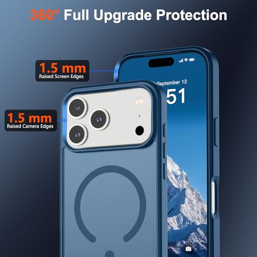 Image of SUPFINE Magnetic for iPhone 17 Pro Case (Compatible with MagSafe)(Military Grade Drop Protection) Translucent Matte Shockproof with Anti-Fingerprint Phone Cover 2025,Deep Blue