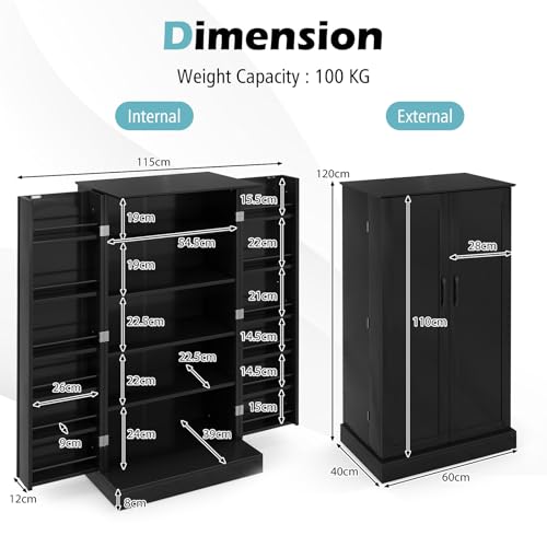 GIANTEX Mobile Cucina Dispensa con 2 Ante, Armadio Cucina Dispensa con 16 Ripiani Regolabili, Dispositivo Antiribaltamento, Mobile Cucina per Sala da Pranzo, Soggiorno, 60 x 40 x 120 cm, 2 Colori - immagine 3