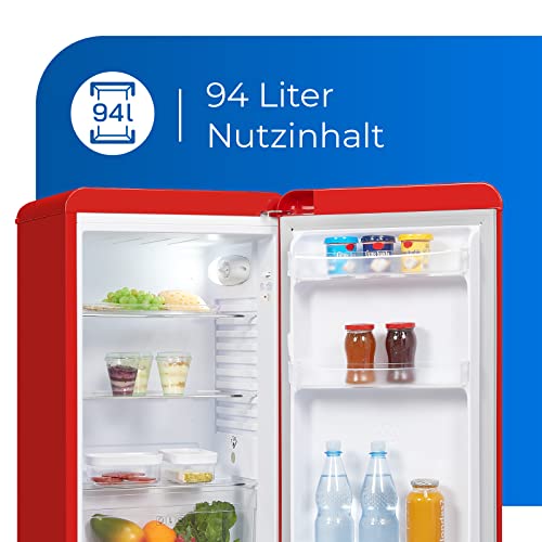 Exquisit Retrokoelkast RKS100-V-H-160F rood | staand apparaat | 94 l volume | rood | retro | deurplanken en glazen planken | koelen | LED-licht | vrijstaand - Afbeelding 4