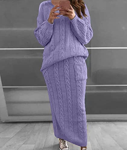 Image of Sexyshine Women's Cable Knit Long Skirt 2 Piece Outfit Chunky Oversized Pullover Sweater Top and Long Pencil Skirt Sets