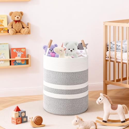 Image of Large Laundry Basket, Laundry Hamper with Leather Handles, 60L Woven Dirty Clothes Hamper, Rope Hampers for Bedroom, Barthroom, Grey