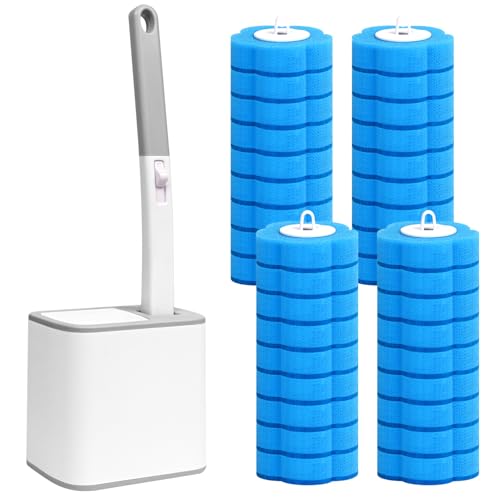 Newthinking Disposable Toilet Brush and Refills, Disposable Toilet Cleaning System, Bathroom Closestool Cleaning Wand Kit with Automatic Opening and Closing Holder