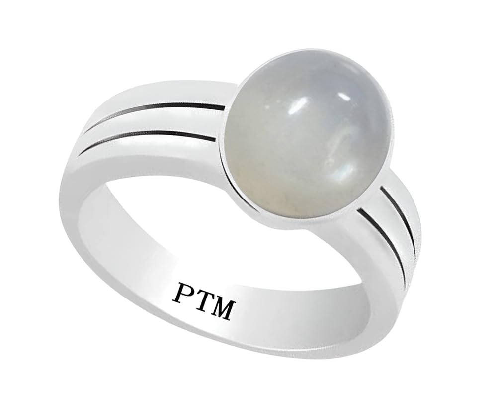 PTM 925 Sterling Silver Moonstone/Chandrakantmani 3.25 to 10.25 Ratti or 3.00 to 9.50 Carat Natural Gemstone Bis Hallmark Ring for Men & Women