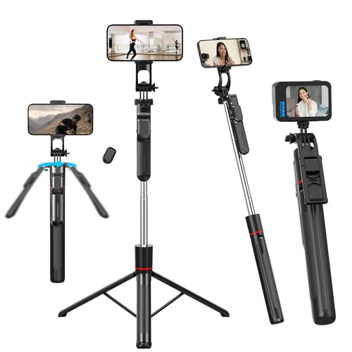 Image of Sounce Foldable Selfie Stick Tripod for Smartphone & GoPro 67 inch /170 Cm | 7-Section Extendable Pole | 360 Rotation | 3-Leg Stable Base | 10m Wireless Remote | for Vlogging & Selfies