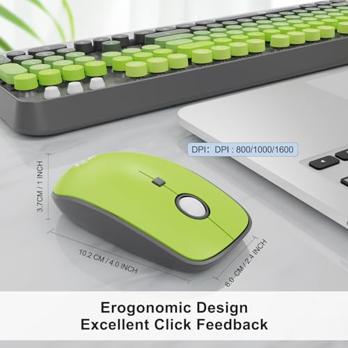 Image of Wireless Keyboard and Mouse Combo, 2.4G USB Cordless Round Keyboard and Mouse for Laptop Computer TV (102 Keys Matcha Green)