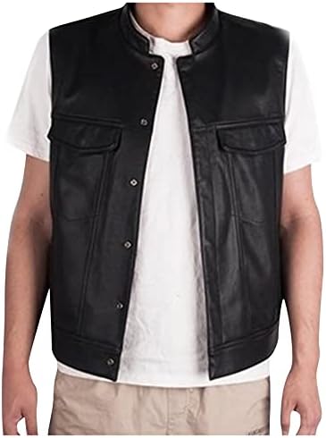 GXLONG Men Plus Size Retro V Neck Leather Motorcycle Vest Riding Club Black Biker Vests Concealed Carry Gun Pocket Cruise(Black,3X-Large)