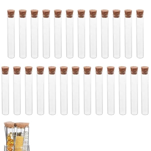 25 Pièces Tube À Essai Verre, 12x75mm Transparents Tubes à Essais de Laboratoire avec Bouchon en Liège, Éprouvette Petit flacon en verre Plante DIY...