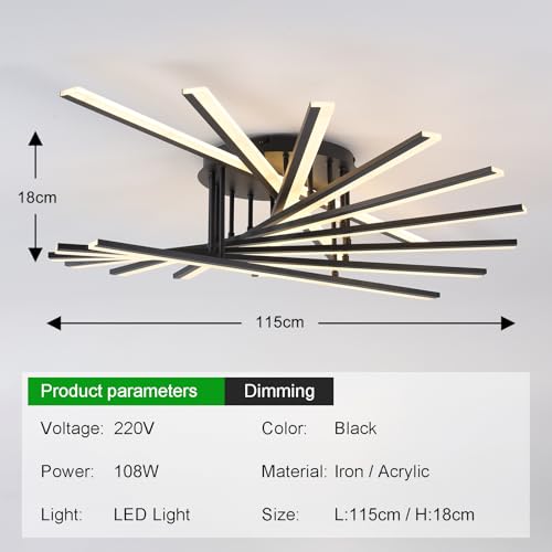Plafonnier LED moderne à intensité variable luminaire décoratif multi-têtes noir - 2