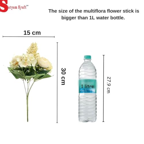 Image of SATYAM KRAFT 6 Pcs Artificial Multiflora Flower Roses Fake Sticks Bunch Decorative Items for Home Decor, Bouquets, Bedroom, Living Room, Wedding, Festive Decor (Without Vase)