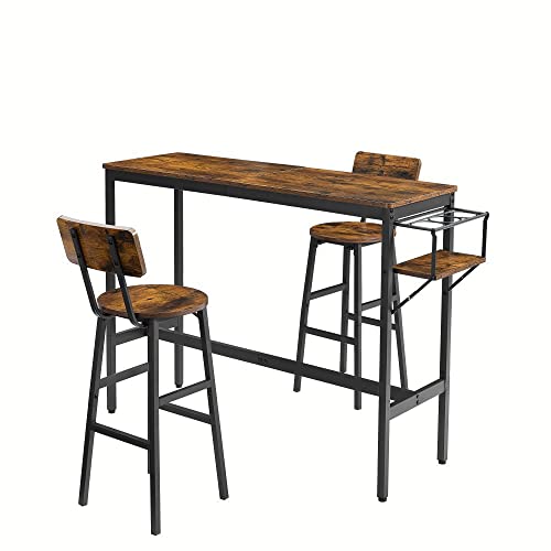 Hosnnile Bar Table Set For 2 With Folding Wine Holder, Pub Bistro Dinning Table And Stools With Backrest, Counter Height Bar Table Set For Apartment, Kitchen, Small Space #TOP7