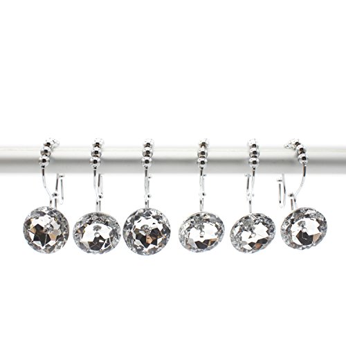 image for FINROS Decorative Shower Curtain Hooks, 12 Pcs Acrylic Double Glide Sh