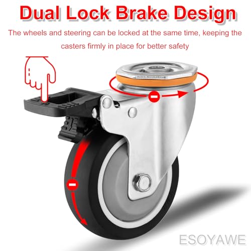 高耐久 熱可塑性ゴムホイール 3 4 5インチ 4個パック 移動 静音 床跡なし TPR 回転キャスター ブレーキ付き M12ボルト