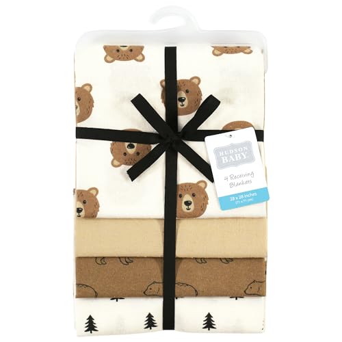 Image of Hudson Baby Unisex Baby Cotton Poly Flannel Receiving Blankets, Brown Bear, One Size