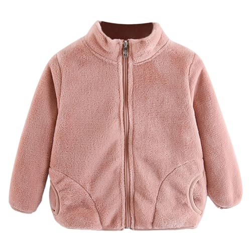 Fleece Full Zip Jacket for Toddler Girls Solid Color Standing Collar Brushed Coat Baby Girls Soft Comfy Clothes