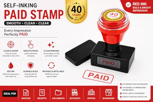 Image of ASPL Pre-Inked Paid Stamp (Red) | Self-Inking Office Rubber Stamp | Clear & Smudge-Free Impressions | Compact Design for Bills, Invoices & Documents