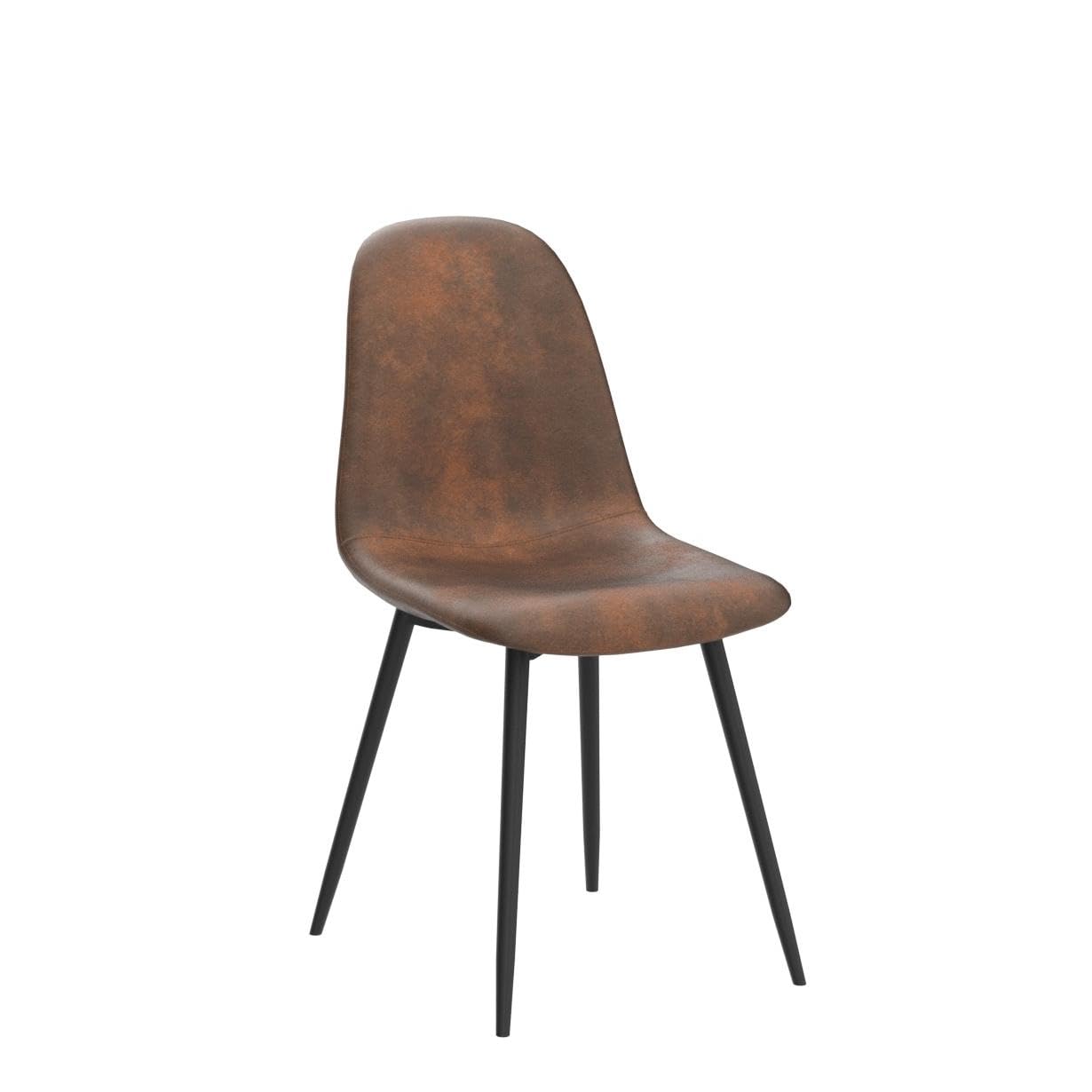 Homy Casa Juego de 4 sillas de comedor modernas de estilo de mediados de siglo, sillas laterales con patas de metal negro, cómodas para cocina, salón, granja, marrón rústico, 4 unidades