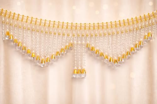 Image of Elegant Pearl Beads Toran for Door | Golden Bell Bandarwal | 3 Feet Length | Lightweight Traditional Door Hanging for Diwali, Pooja, Wedding & Griha Pravesh