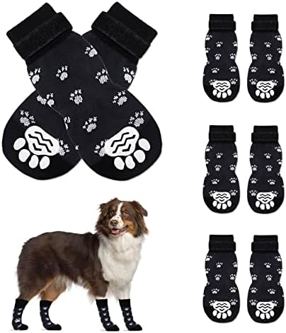 4 Paar Anti-Rutsch Hundesocken - Verstellbare Pfotenschützer Für Hunde