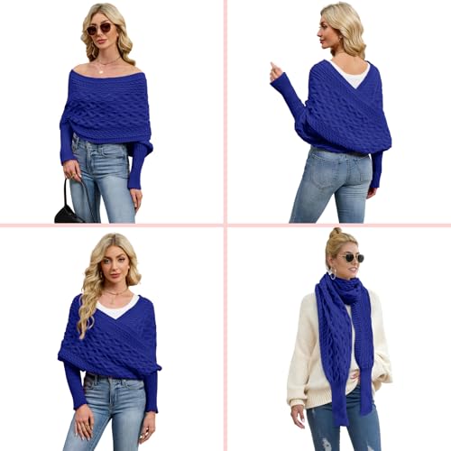 Women Autumn Winter Scarf Wrap with Sleeve, Lady Fashion Solid Color Knitted Wrap Scarf Knitted Shawl Cape with Sleeve3