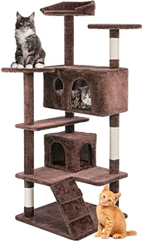 BestPet Cat Tree 52 inch Tall Cat Tower for Indoor Cats with Cat Scratching Post,Multi-Level Playpen House Kitty Activity Tree Center,Brown