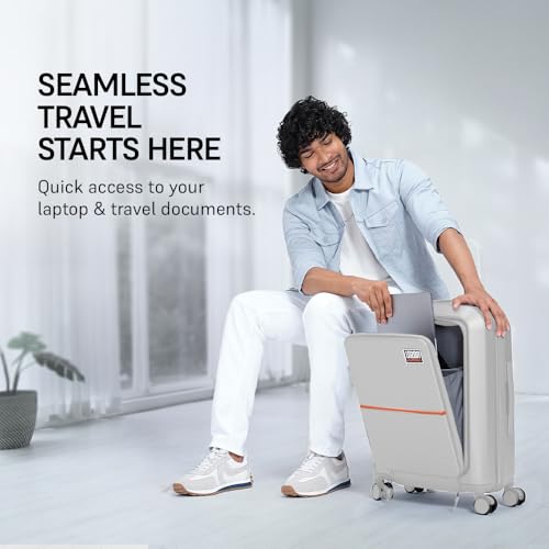 Image of Urban Jungle by Safari, Cabin Trolley Bag with Laptop Compartment, Hardside Polycarbonate Small (55 Cm) Suitcase with USB Charging Socket, 8 Silent Wheel Luggage for Both Men & Women (Cloud White)