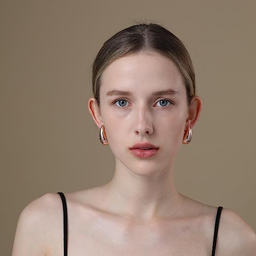 Image of Apsvo Chunky 14K Gold Plated Hoop Earrings for Women, Lightweight Waterdrop Hollow Open Hoops, Hypoallergenic Dupes Earrings