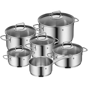 WMF Astoria Topfset Induktion 6-teilig, Kochtopf Set mit Glasdeckel, Cromargan Edelstahl poliert, Induktions Töpfe Set unbeschichtet