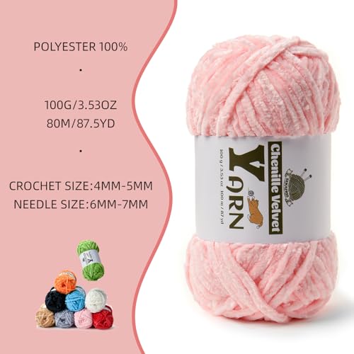 Image of 3 Pack Plush Chenille Chunky Yarn - Fluffy Velvet Yarn Crochet for Blanket Knitting and Crocheting - Soft Baby Yarns for Crocheting - Amigurumi Crochet Yarns 100g (87yds) (3 Pink)