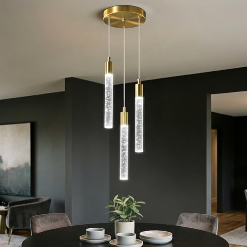 Image of Modern Light Fixture Kitchen Island Pendant Light Dimmable LED Gold Pendant Lights Mini Crystal Pendant Lighting for Bedroom Dining Room Living Room(3-Light )