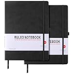 HIJYOO 2 Pack Notebook A4 Lined Journal Notebook Hardcover Notepad A4 with Bookmark, Pen Loop, and Elastic Closure, Note book for Women Men Work Office School, 8.3" X 11.35", (Black+Black)